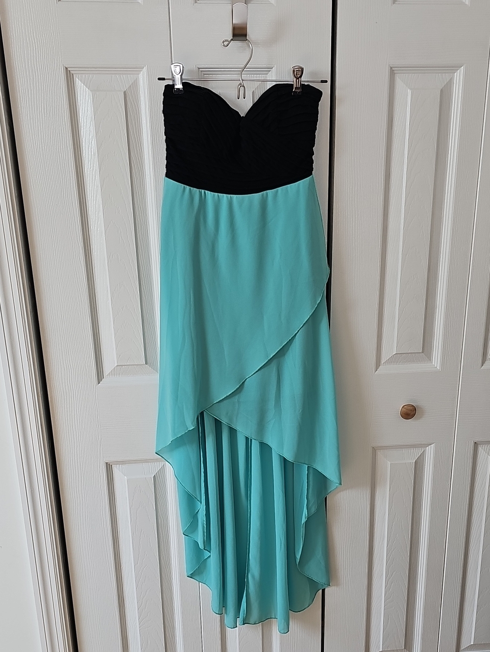 Strapless Black and Aqua High-Low Chiffon Dress